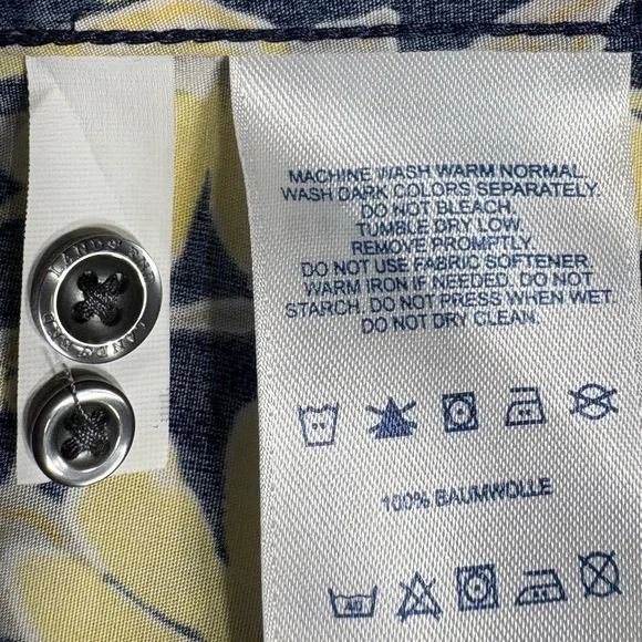 Lands End-NWOT women’s 12 gorgeous no iron floral button down oxford blue/yellow - Picture 9 of 9